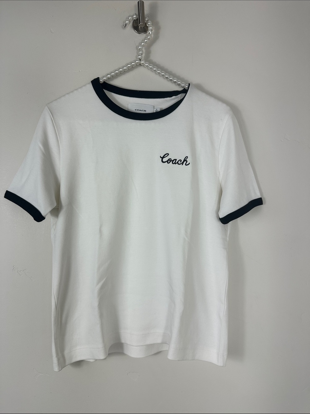 Coach White Ringer Tee with Black Trim Medium NWOT - Picture 3 of 9